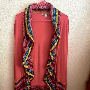 Double Zero Pink Cardigan with Multicolor Trim